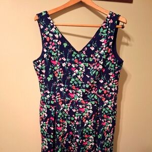 Nine West Blue and Pink Pleated Midi Sundress Size 14 Pit To Pit 20 Length 40